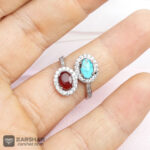 عکس انگشتر دو نگین عقیق یمنی و فیروزه نیشابوری زنانه