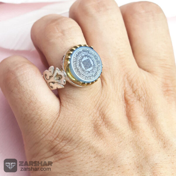 انگشتر عقیق آبی هفت شرف و آیت الکرسی عکس انگشتر عقیق آبی هفت شرف و آیت الکرسی