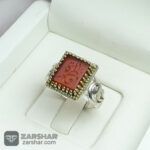 عکس انگشتر چهارگوش ست عقیق سرخ خطی علی فاطمه