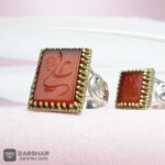 عکس انگشتر چهارگوش ست عقیق سرخ خطی علی فاطمه