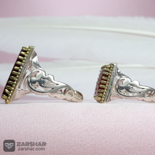 انگشتر چهارگوش ست عقیق سرخ خطی علی فاطمه عکس انگشتر چهارگوش ست عقیق سرخ خطی علی فاطمه