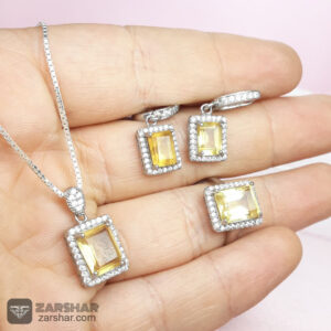 عکس نیم ست نقره سیترین چهارگوش زنانه