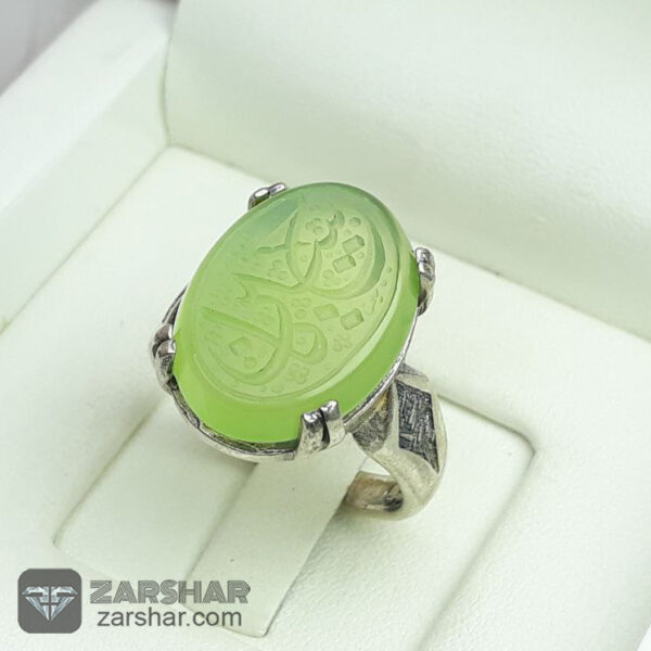 انگشتر عقیق سبز کاهویی خطی عکس انگشتر عقیق سبز کاهویی خطی