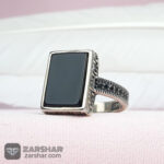 عکس انگشتر عقیق مشکی اسپرت چهارگوش
