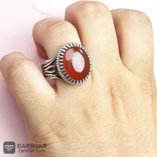 انگشتر عقیق یمنی سرخ طرح لاله عکس انگشتر عقیق یمنی سرخ طرح لاله