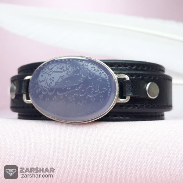 دستبند چرمی عقیق سوسنی خطی عکس دستبند چرمی عقیق سوسنی خطی