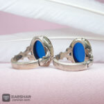 عکس انگشتر ست عقیق آبی تاج برنجی