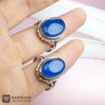 عکس انگشتر ست عقیق آبی تاج برنجی