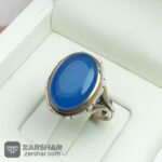 عکس انگشتر ست عقیق آبی تاج برنجی