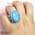عکس انگشتر عقیق آبی خطی