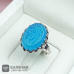 عکس انگشتر عقیق آبی خطی