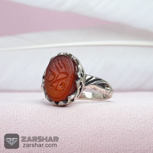 انگشتر عقیق سرخ زنانه خط یا فاطمه عکس انگشتر عقیق سرخ زنانه خط یا فاطمه