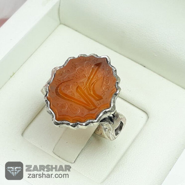 انگشتر عقیق پرتقالی خطی عکس انگشتر عقیق پرتقالی خطی