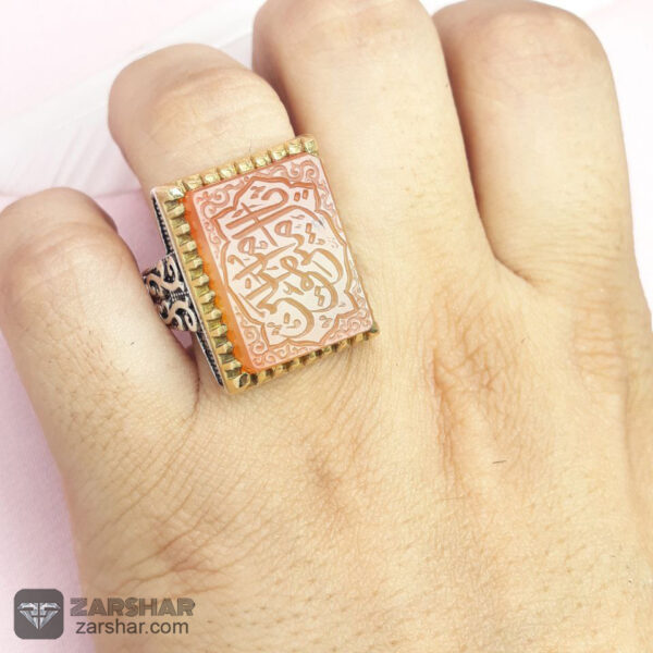 انگشتر عقیق یمنی پرتقالی یا امیرالمومنین عکس انگشتر عقیق یمنی پرتقالی یا امیرالمومنین