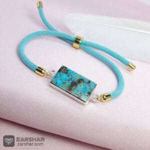 عکس دستبند بافت فیروزه نیشابوری زنانه چهارگوش