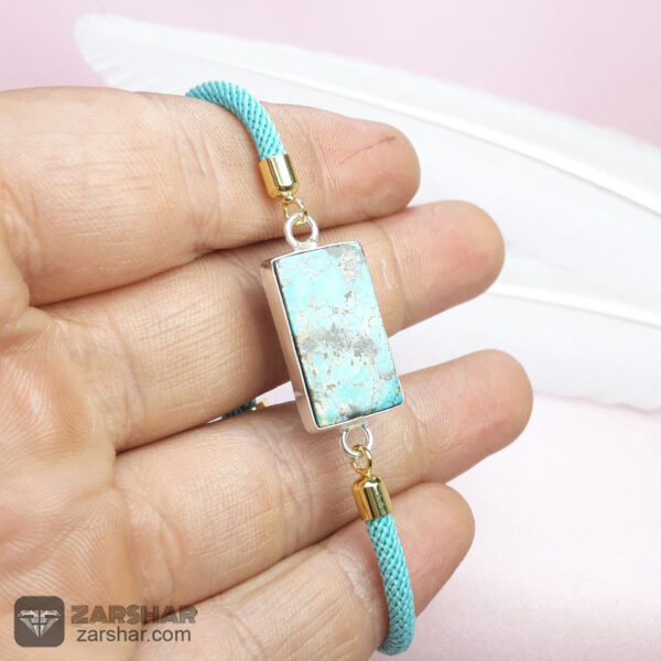 عکس دستبند بافت فیروزه نیشابوری زنانه چهارگوش