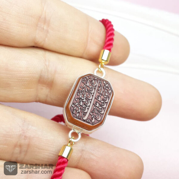 عکس دستبند عقیق قرمز  زنانه فانتزی خطی