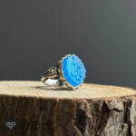 عکس انگشتر طرح شمسه عقیق آبی یا علی مدد