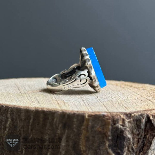عکس انگشتر طرح شمسه عقیق آبی یا علی مدد