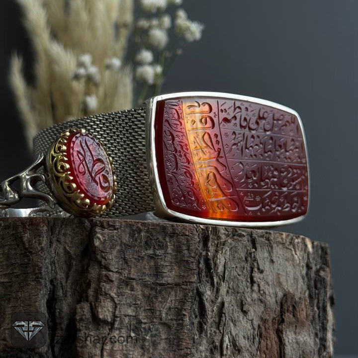 عکس ست دستبند و انگشتر عقیق دورنگ